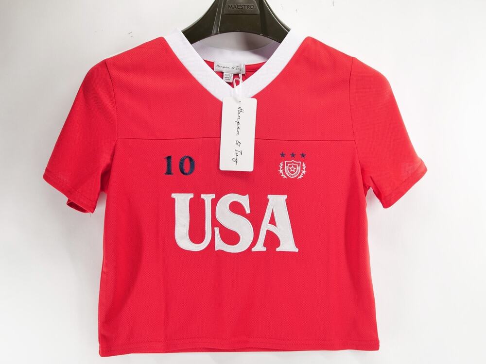 Harper & Ivy Girls USA 10 Soccer Jersey Crop Top Shirt Size L 10/12 Red NWT